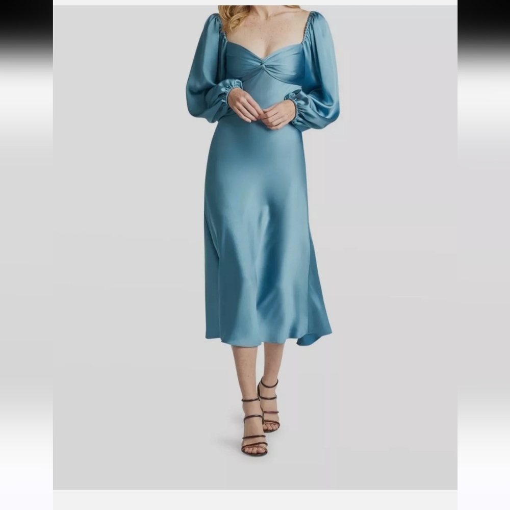 $450 Sachin & BaBI Sweetheart A-line Elegant Blue Satin Dress